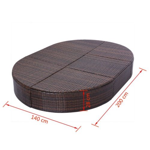 Outdoor Lounge Bed with Cushion Poly Rattan – Brown