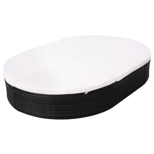 Outdoor Lounge Bed with Cushion Poly Rattan – Black