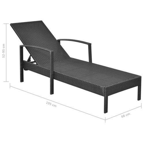 Sun Lounger with Cushion Poly Rattan – Black