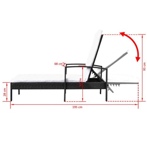 Sun Lounger with Cushion Poly Rattan – Black