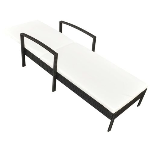Sun Lounger with Cushion Poly Rattan – Black