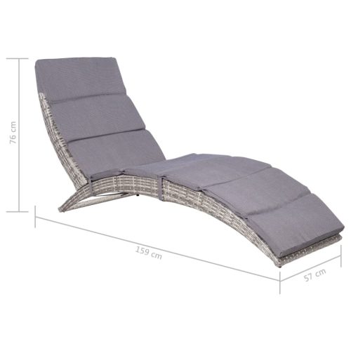 Folding Sun Lounger with Cushion Poly Rattan – Grey