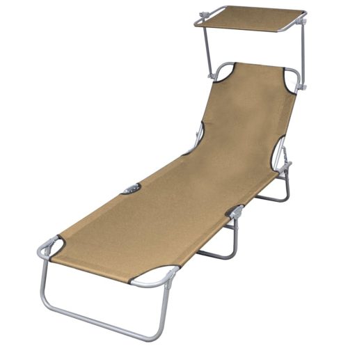 Folding Sun Lounger with Canopy Steel and Fabric – Taupe