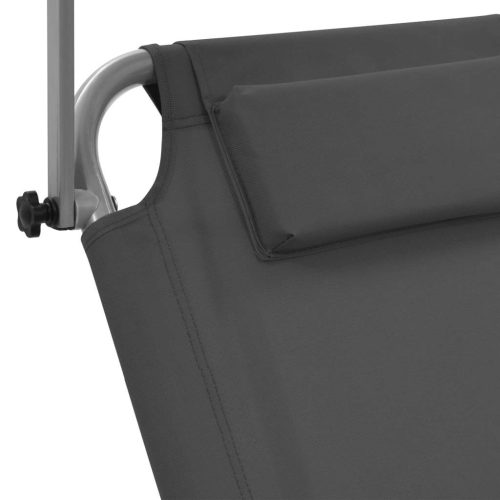 Folding Sun Lounger with Canopy and Wheels Steel – Grey