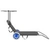 Folding Sun Lounger with Canopy and Wheels Steel – Grey