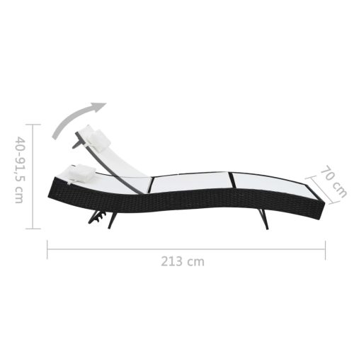 Sun Lounger with Pillow Poly Rattan – Black and White