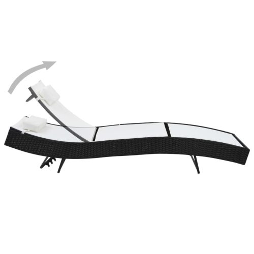 Sun Lounger with Pillow Poly Rattan – Black and White