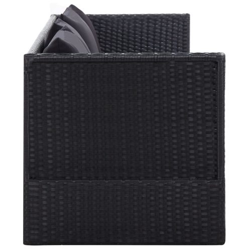 Outdoor Sofa with Cushion and Pillow Poly Rattan Black