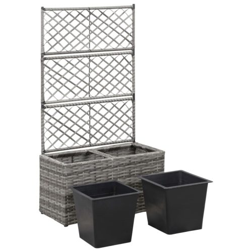 Trellis Raised Bed with Pot Poly Rattan – 58x30x107 cm, Grey