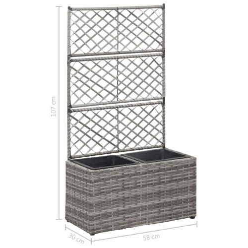 Trellis Raised Bed with Pot Poly Rattan – 58x30x107 cm, Grey