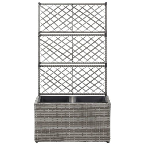 Trellis Raised Bed with Pot Poly Rattan – 58x30x107 cm, Grey