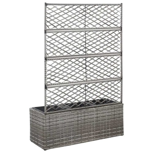 Trellis Raised Bed with Pot Poly Rattan – 83x30x130 cm, Grey