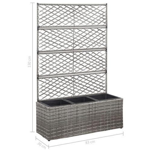 Trellis Raised Bed with Pot Poly Rattan – 83x30x130 cm, Grey