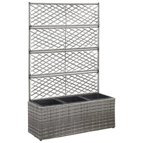 Trellis Raised Bed with Pot Poly Rattan – 83x30x130 cm, Grey