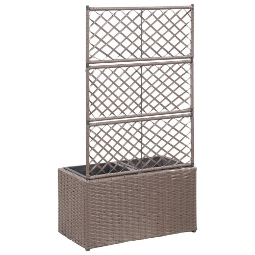 Trellis Raised Bed with Pot Poly Rattan – 58x30x107 cm, Brown