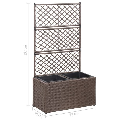 Trellis Raised Bed with Pot Poly Rattan – 58x30x107 cm, Brown