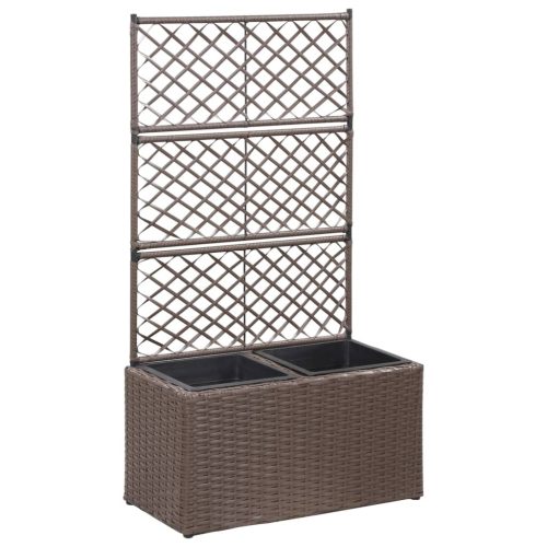 Trellis Raised Bed with Pot Poly Rattan – 58x30x107 cm, Brown