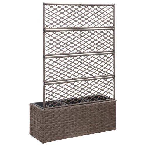 Trellis Raised Bed with Pot Poly Rattan – 83x30x130 cm, Brown