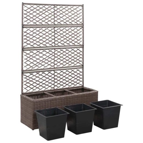 Trellis Raised Bed with Pot Poly Rattan – 83x30x130 cm, Brown