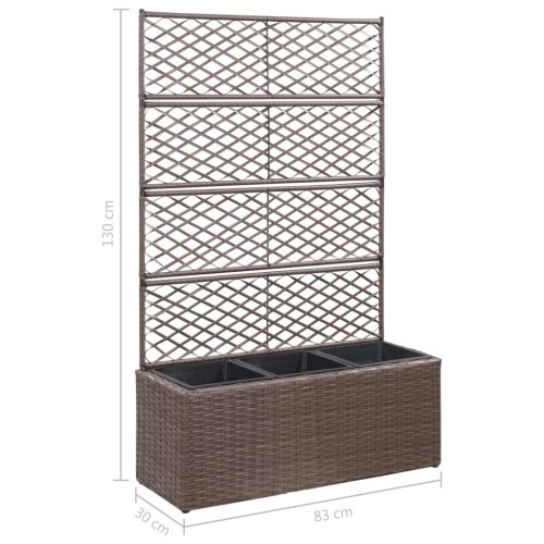 Trellis Raised Bed with Pot Poly Rattan – 83x30x130 cm, Brown