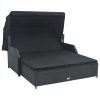 2-Person Sun Lounger with Canopy Poly Rattan – Black