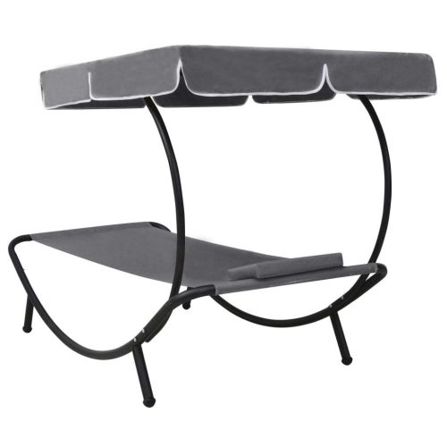 Outdoor Lounge Bed with Canopy & Pillow – Grey