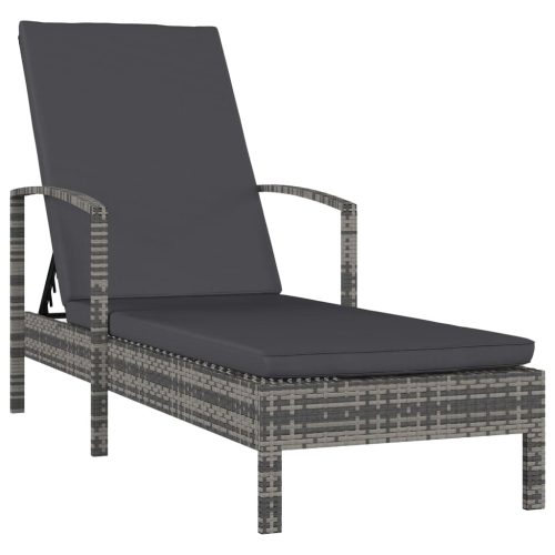 Sun Lounger with Cushion Poly Rattan – Grey