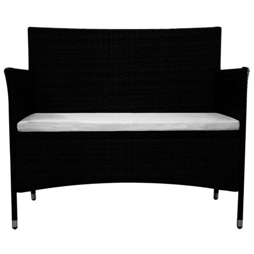 Garden Bench with Cushion Poly Rattan Black