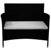 Garden Bench with Cushion Poly Rattan Black