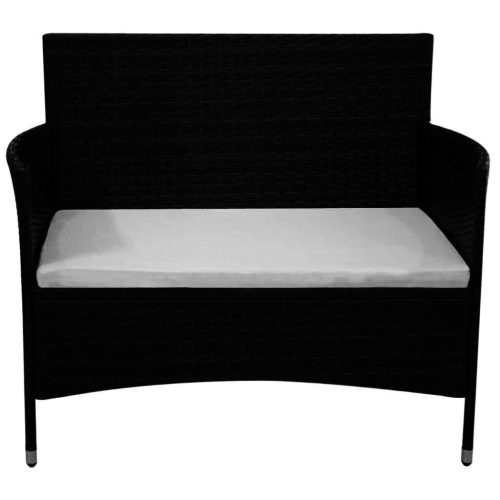 Garden Bench with Cushion Poly Rattan Black