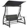 3-Seater  Garden Swing Bench with Canopy Poly Rattan – Grey