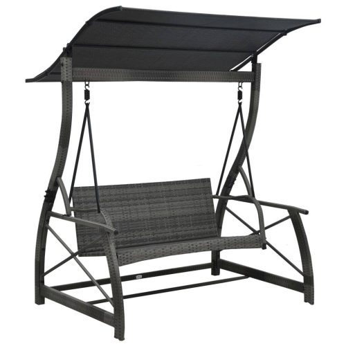 3-Seater  Garden Swing Bench with Canopy Poly Rattan – Grey