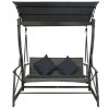 3-Seater  Garden Swing Bench with Canopy Poly Rattan – Grey