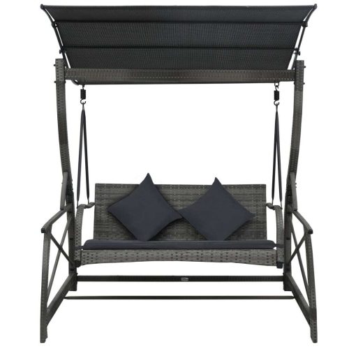 3-Seater  Garden Swing Bench with Canopy Poly Rattan – Grey