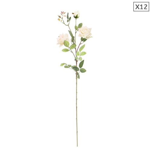 12pcs Artificial Silk Flower Fake Rose Bouquet Table Decor – White