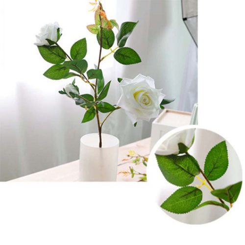 12pcs Artificial Silk Flower Fake Rose Bouquet Table Decor – White