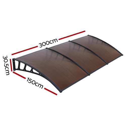 Window Door Awning Door Canopy Outdoor Patio Sun Shield DIY – 1.5×3 m, Brown and Black