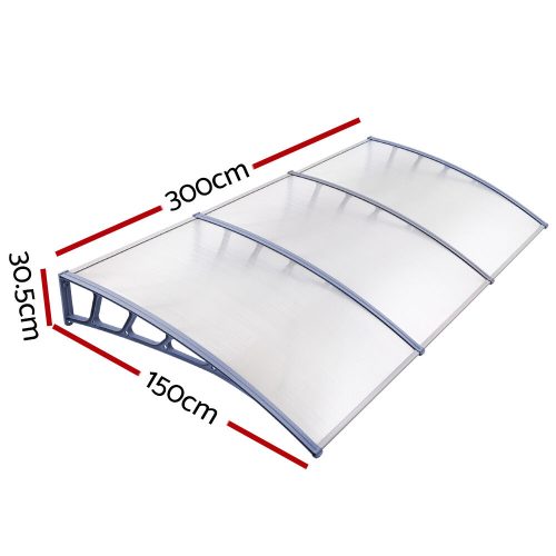 Window Door Awning Door Canopy Outdoor Patio Sun Shield DIY – 1.5×3 m, Clear and Grey