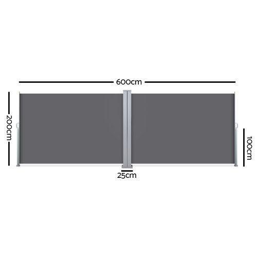 Retractable Side Awning Garden Patio Shade Screen Panel Grey – 2×6 m