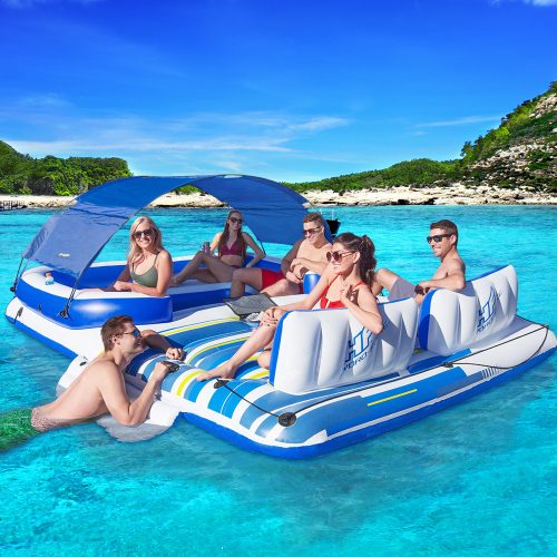 Pool Float Island Inflatable Lounge 6-person Seat Canopy