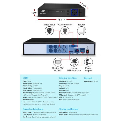 CCTV Security System 4CH DVR 1080P 4 Camera Sets – Not Included