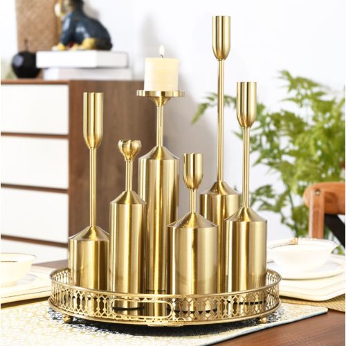 6pcs Gold Iron Taper Luxury Candlestick Candle Holder Stand Pillar