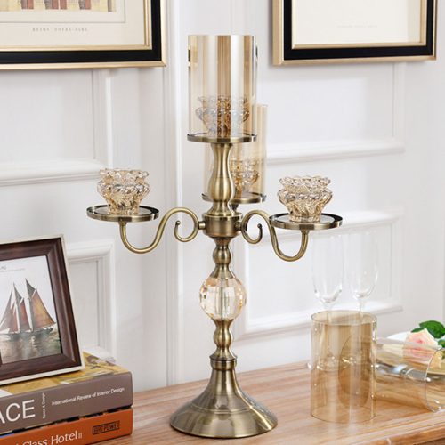 58cm 4-Slots Glass Candlestick Candle Holder Stand Pillar Glass/Iron Metal