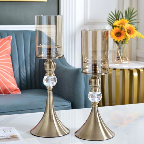 37cm 34cm Glass Candle Holder Candle Stand Glass Metal with Candle Set