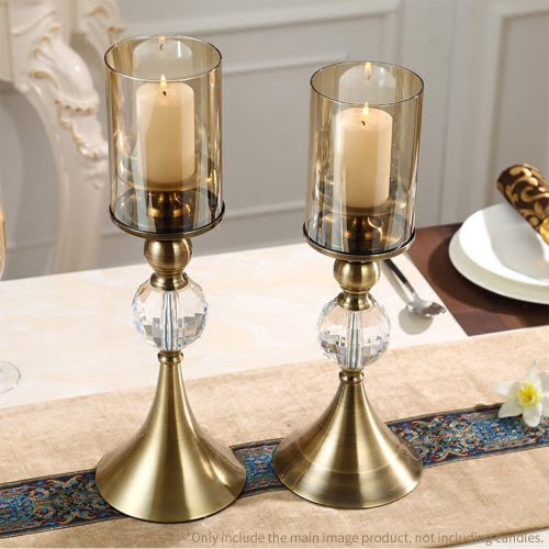 37cm 34cm Glass Candle Holder Candle Stand Glass Metal with Candle Set