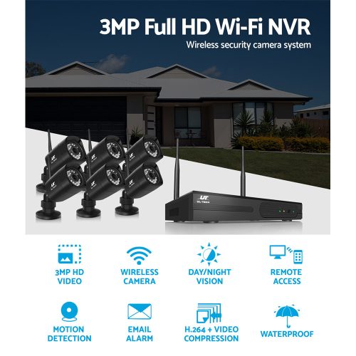 3MP 8CH NVR Wireless Security Cameras Set – 6, 1 TB