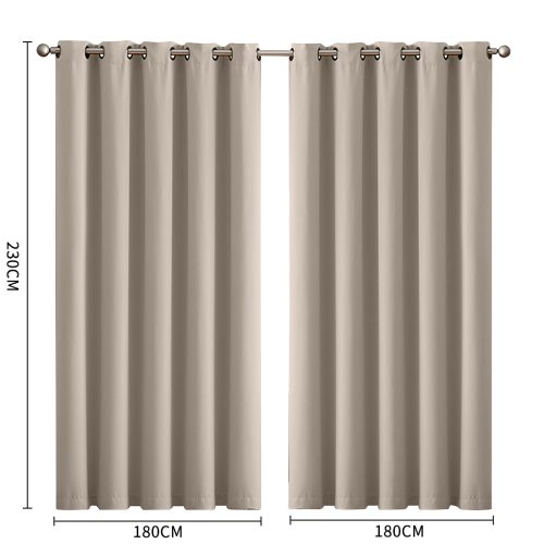 2x Blockout Curtains Panels 3 Layers Eyelet Room Darkening – 180 x 230 cm, Beige